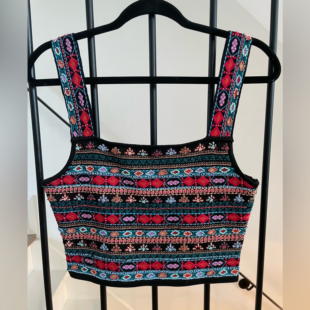 Zara Colorful Embroidered Beaded Crop Top